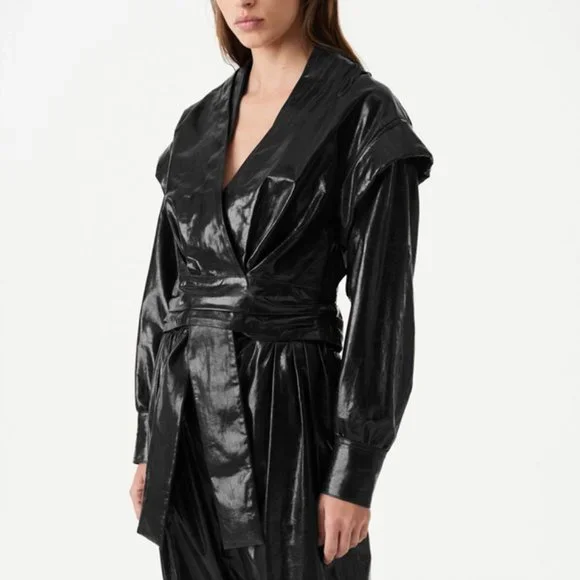 NWT $1195 Iro Tilka Leather Top Blouse in Black Size 36